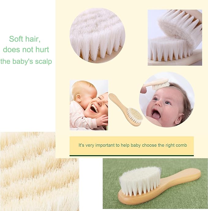 Baby Hair Brush, Wooden Baby Hair Brush for Newborns & Toddlers, Super Soft Goat Bristles Hair Brush, Toddler Hair Brush,Ideal for Cradle Cap (2PCS)