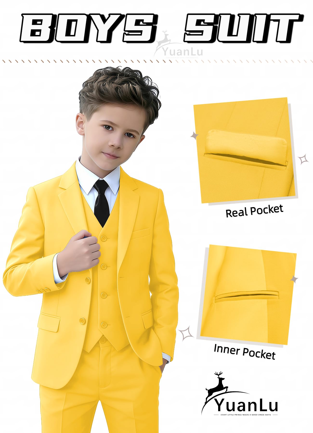 Toddler Tuxedo Kids Yellow Graduation Outfit Boys Easter Suit Size 14