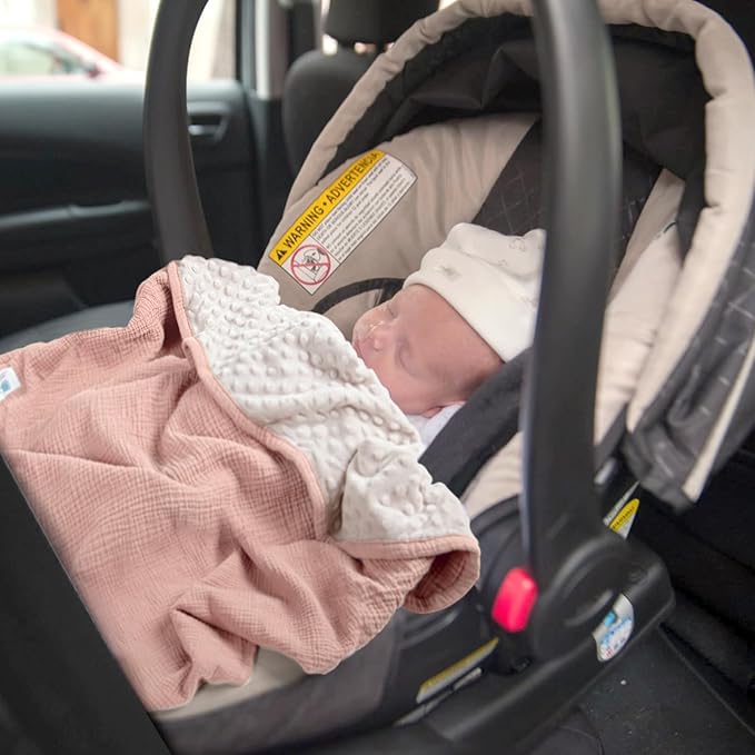 lulumoon Baby Blanket for Newborn Receiving: Minky Dot & Muslin Lightweight - Thermal Blanket Gift for Baby Shower & Hospital Welcoming 30"x40"（Pink）