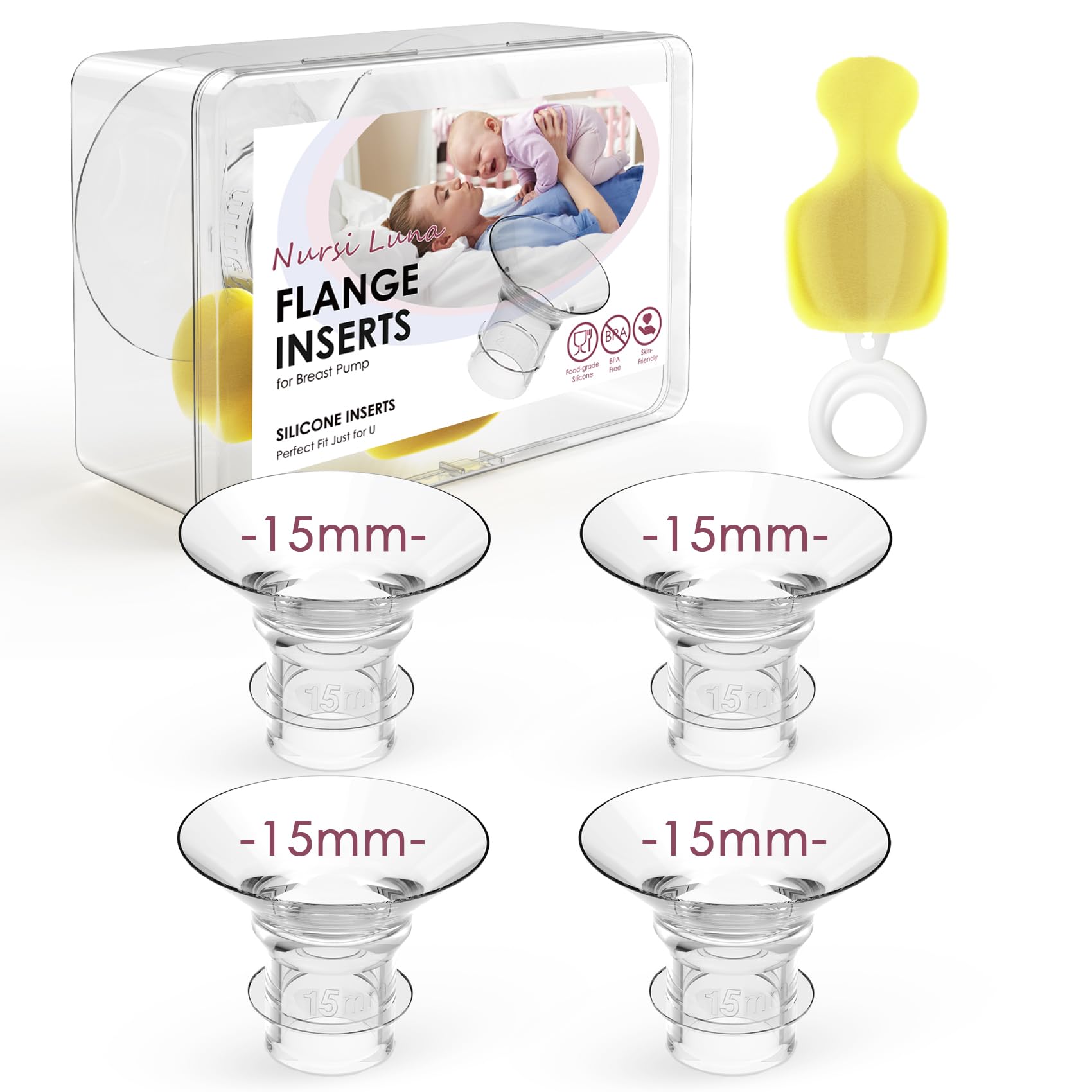 Nursi Luna Flange Sizing Kit, 15mm Flange Inserts for 24mm Breast Pumps