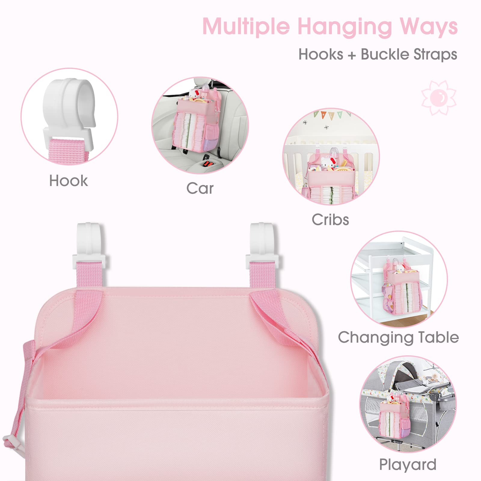 Maliton Hanging Diaper Caddy Nursery Caddy Organizer (Pink)