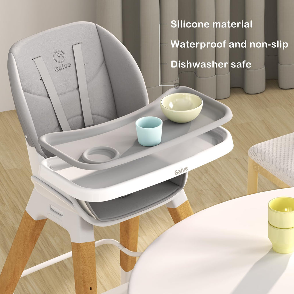 GAIVE 8 in 1 Convertible Wooden High Chair, Adjustable Baby High Chair for Babies and Toddlers with Tray, Easy to Clean, Grow with Family|Booster|Learning Table|High Stool
