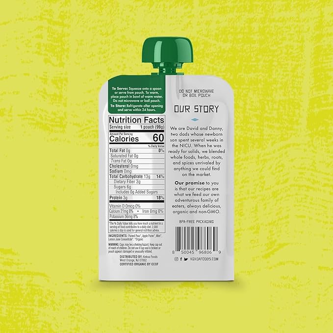 Kekoa Foods 100% USDA Certified-Organic Vegetarian Baby Food Puree Variety Pack: 3.5 oz Squeeze Pouches (18 Total) | Beets, Fennel & Kale, Peas & Mint, Squash & Kale with Turmeric | Non-GMO