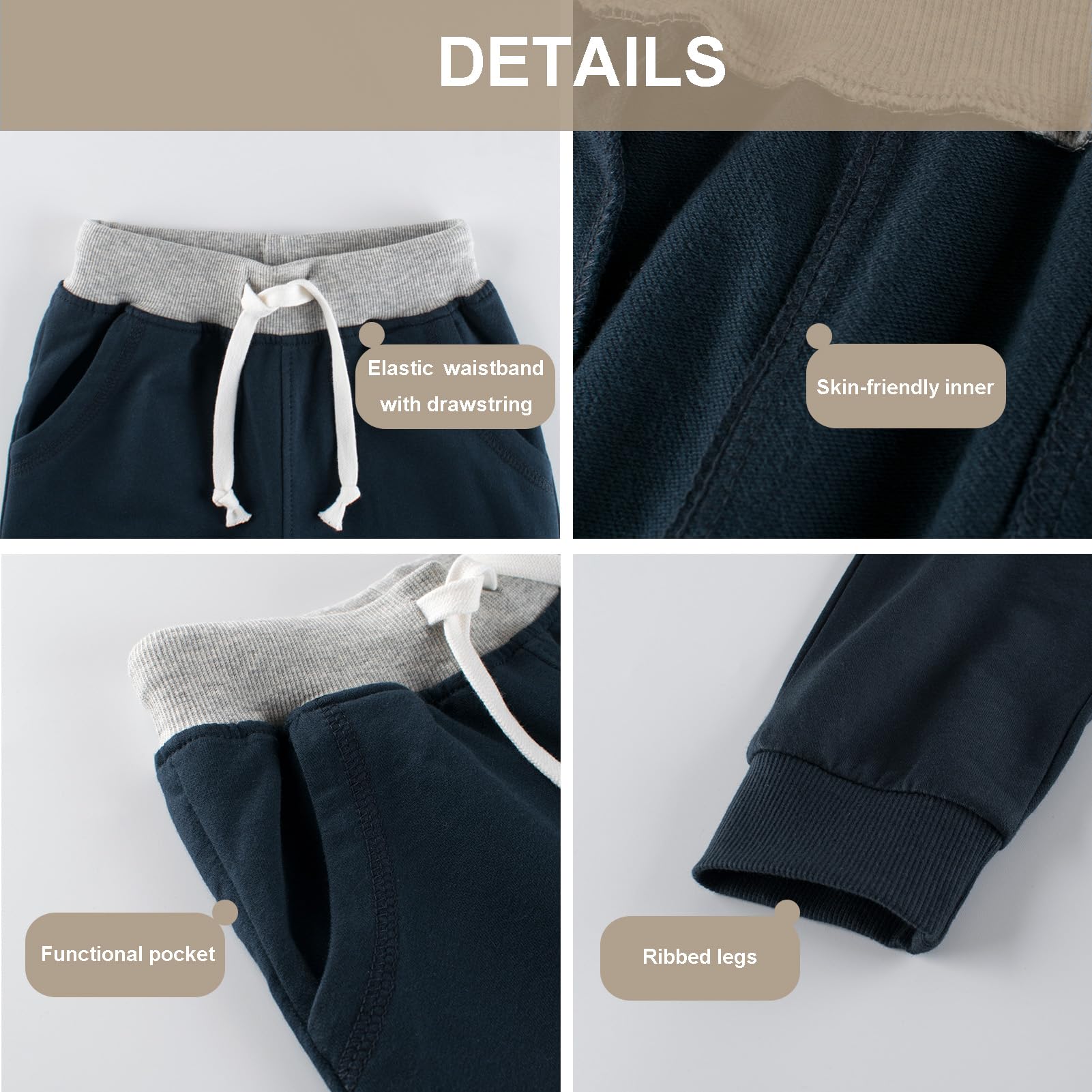 GFQLONG Toddler Boys Joggers Pants Cotton Kids Athletic Sweatpants 2-3T
