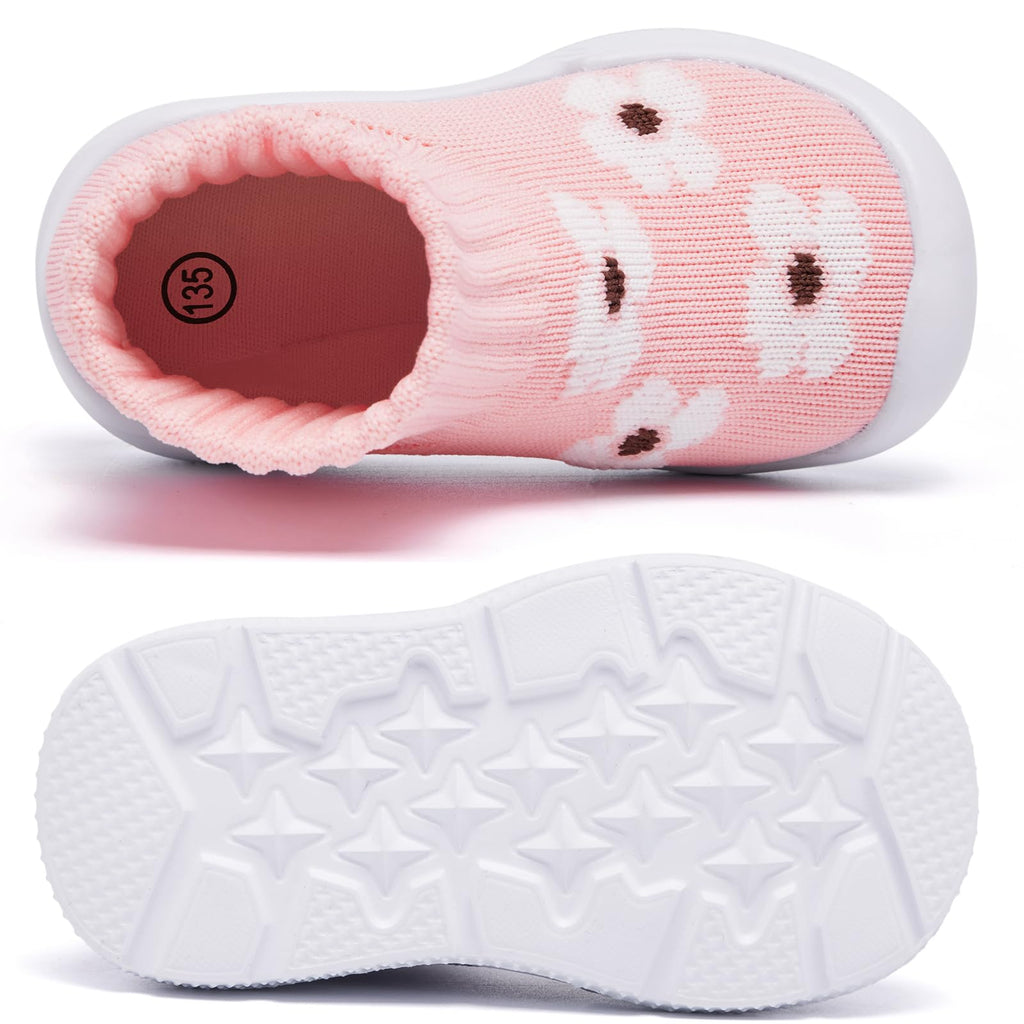 MORENDL Toddler Sock Shoes Baby Walking Shoes Infant Slippers Boys & Girls Non-Slip Sneakers Pink Flower