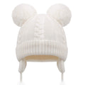 Duoyeree Toddler Winter Hat, Earflap Double Pom Pom Knit Beanie 0-36M