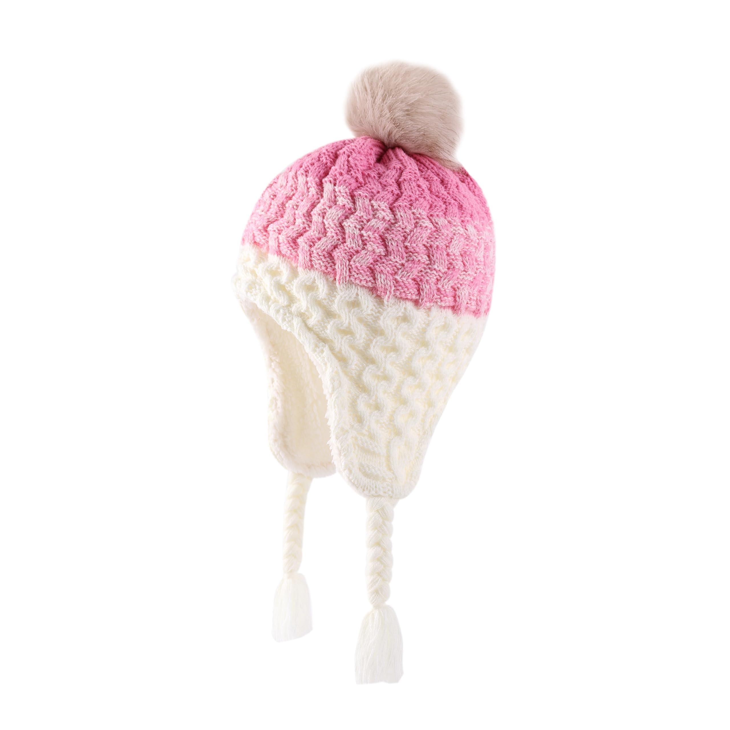 LANGZHEN Infant Pom Pom Beanie Kid Winter Hats Toddler Cap Knit Warm Beanies Caps for Baby Boys Girls(Gradient-Pink+ White,6-12 Months)