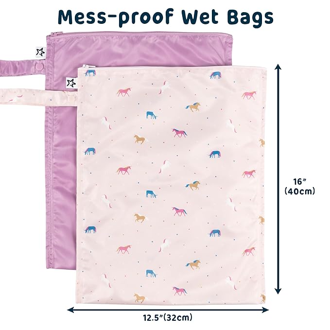 Tiny Twinkle Wet Dry Bag – 2 Pack Reusable Waterproof & Mess Proof Wet Bags for Swimsuits & Travel, Baby Towels & Beach Essentials,a Diaper Bag Must-Have(Unicorn)