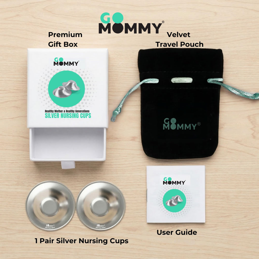 Go Mommy 999 Pure Solid Silver Nursing Cups — Nipple Covers & Shields for Breastfeeding, Sore Nipple Relief, Reusable Nickel-Free Breastfeeding Essentials, Regular Size