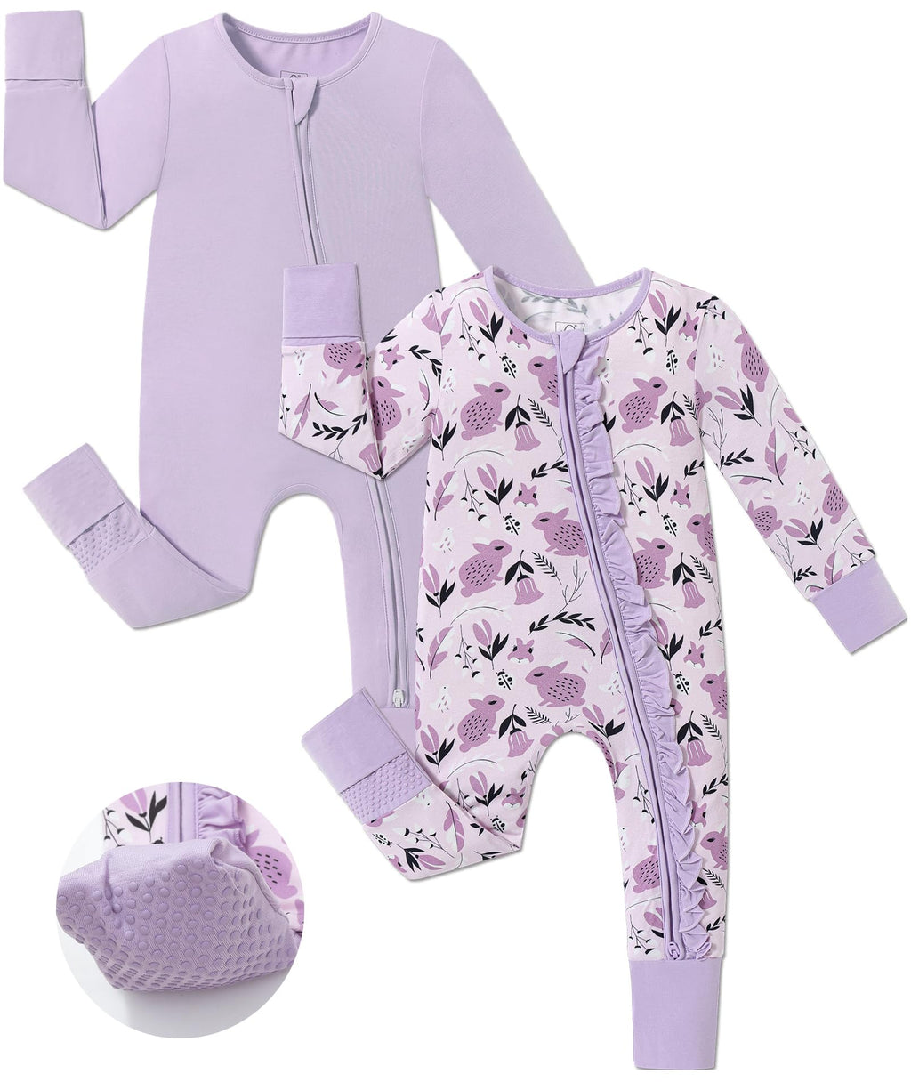 JunNeng Baby Girl Viscose from Bamboo Sleeper Pajamas with Mitten Cuffs 3-6M