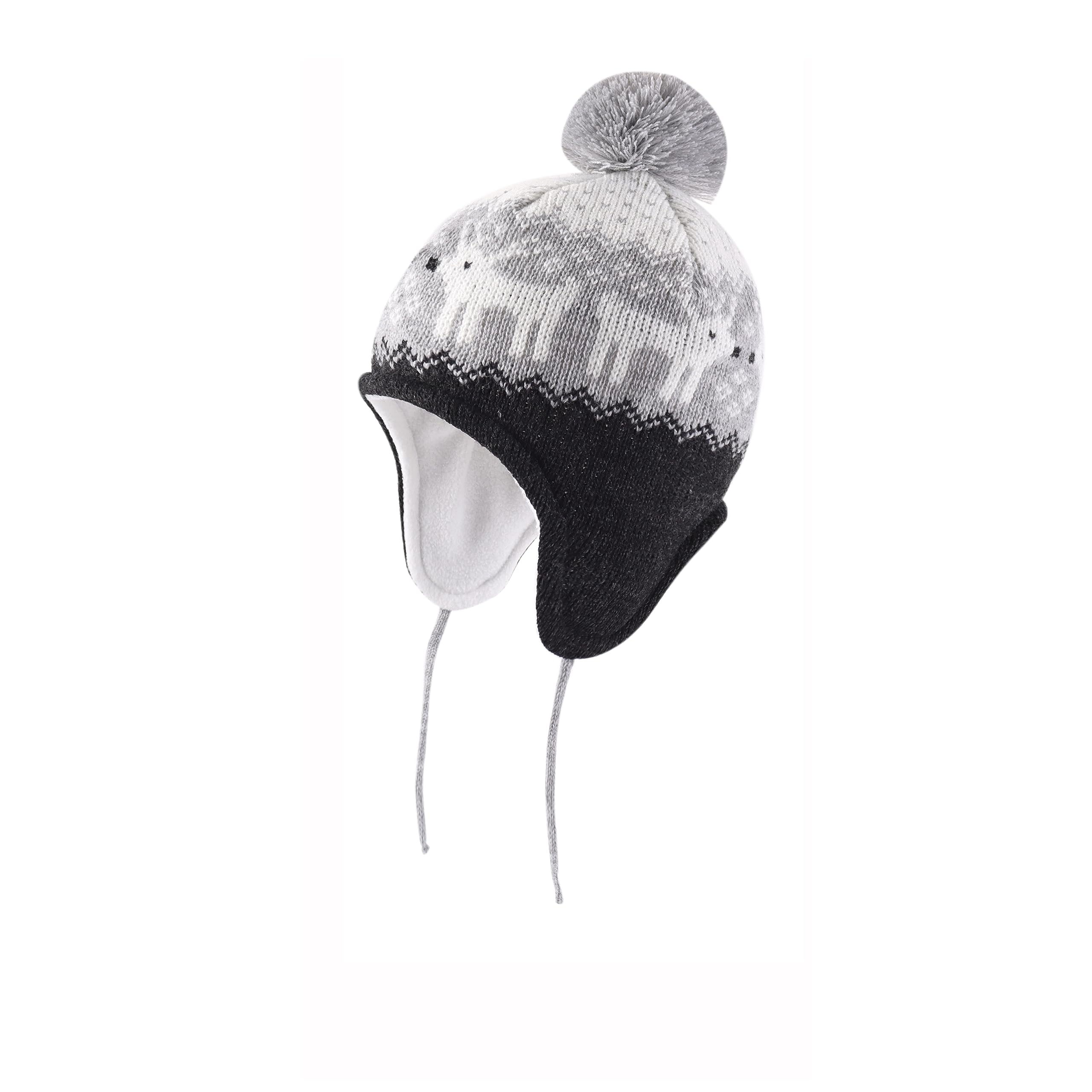 LANGZHEN Deer Hat for Girls Infant Pom Pom Beanie Kid Winter Hats Toddler Cap Knit Warm Beanies Caps for Baby Boys Girls(Deer-Black,S(46-48CM/18.11"-18.9"))