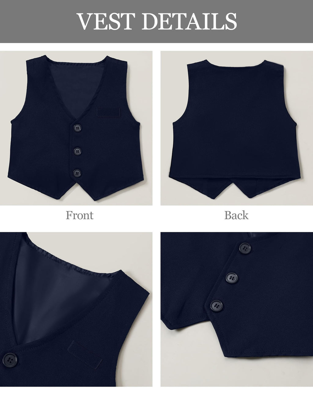 mikiumkee Baby Boy Suit Gentleman Clothes Wedding Outfits Formal Jumpsuit Long Sleeve Romper+Vest Navy Blue 18-24 Months