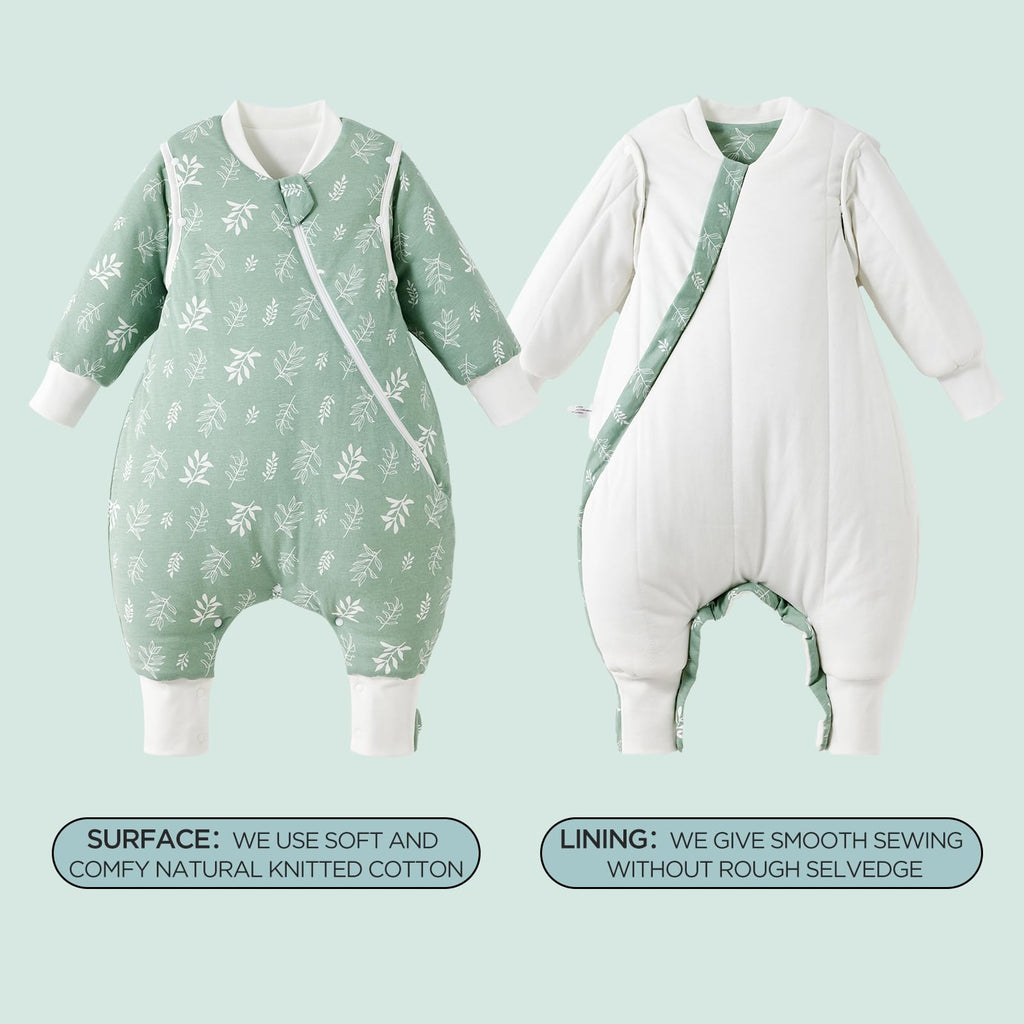 Duomiaomiao 3.5 TOG Toddler Sleep Bag 6-12 Months 100% Cotton Winter Side Open Zipper Baby Sleep Sack with Feet, Warm Toddler Wearable Blanket