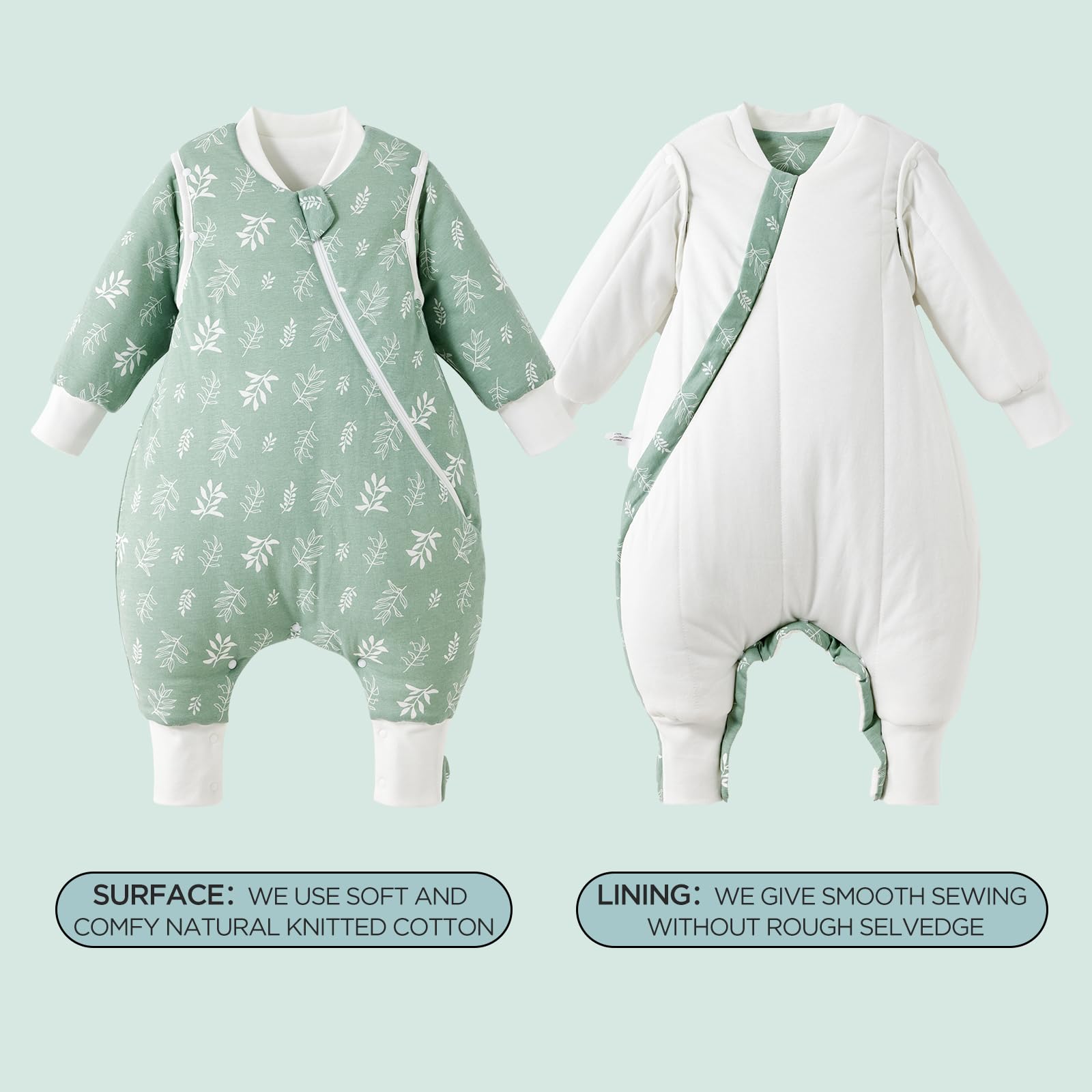 Duomiaomiao 3.5 TOG Toddler Sleep Bag 6-12 Months 100% Cotton Winter Side Open Zipper Baby Sleep Sack with Feet, Warm Toddler Wearable Blanket