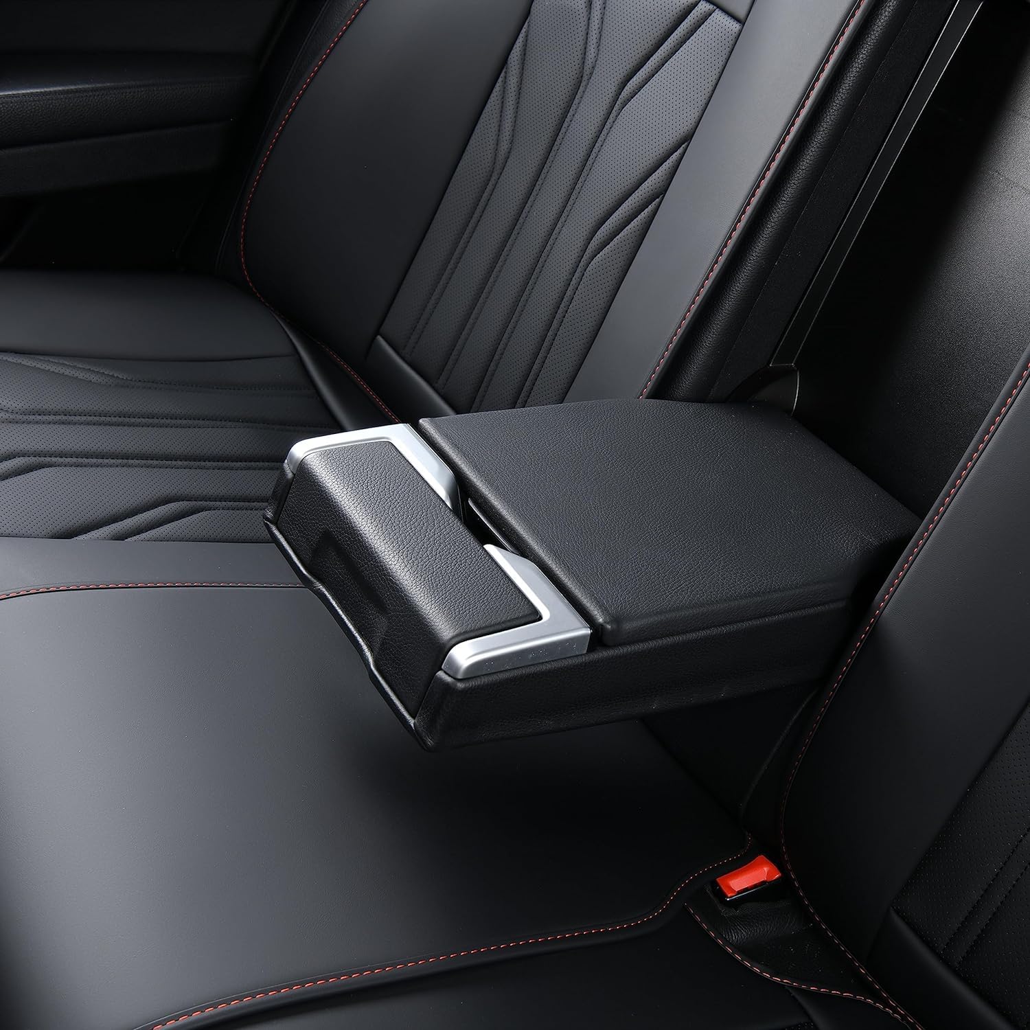 FLORICH Rear Seat Covers Leather Car Seat Covers Waterproof Back Seat Cover Automotive Seat Covers Universal Seat Cushion Protector for Most Cars Trucks SUV-Black&Red Line