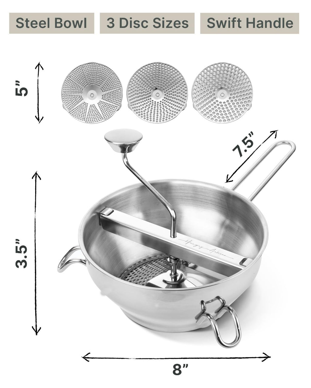 Hungry Artisan Stainless Steel Food Mill for Tomato Sauce & Canning