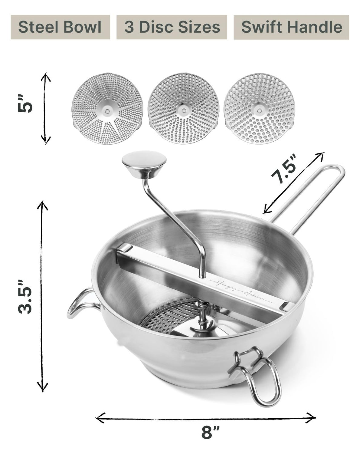 Hungry Artisan Stainless Steel Food Mill for Tomato Sauce & Canning