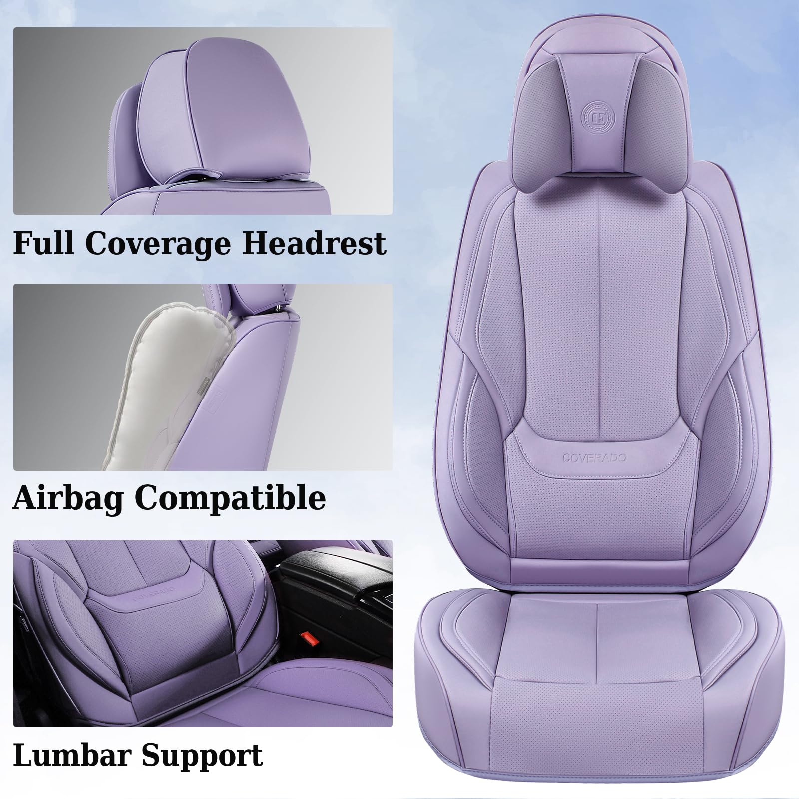 Coverado Car Seat Covers, Seat Covers for Cars, Waterproof Leather Auto Seat Protectors, Leather Car Seat Cushion, Car Interiors Accessories Universal Fit for Most Cars