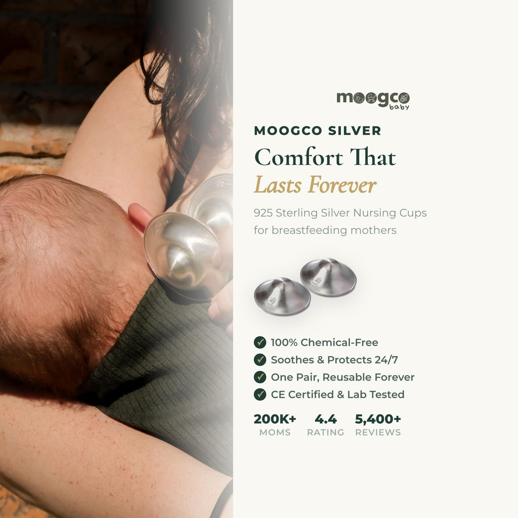 MOOGCO The Original Silver Nursing Cups - Nipple Shields for Nursing Newborn - Breastfeeding Essentials - Newborn Essentials Must Haves - Nipple Covers Breastfeeding - 925 Silver (X-Large)