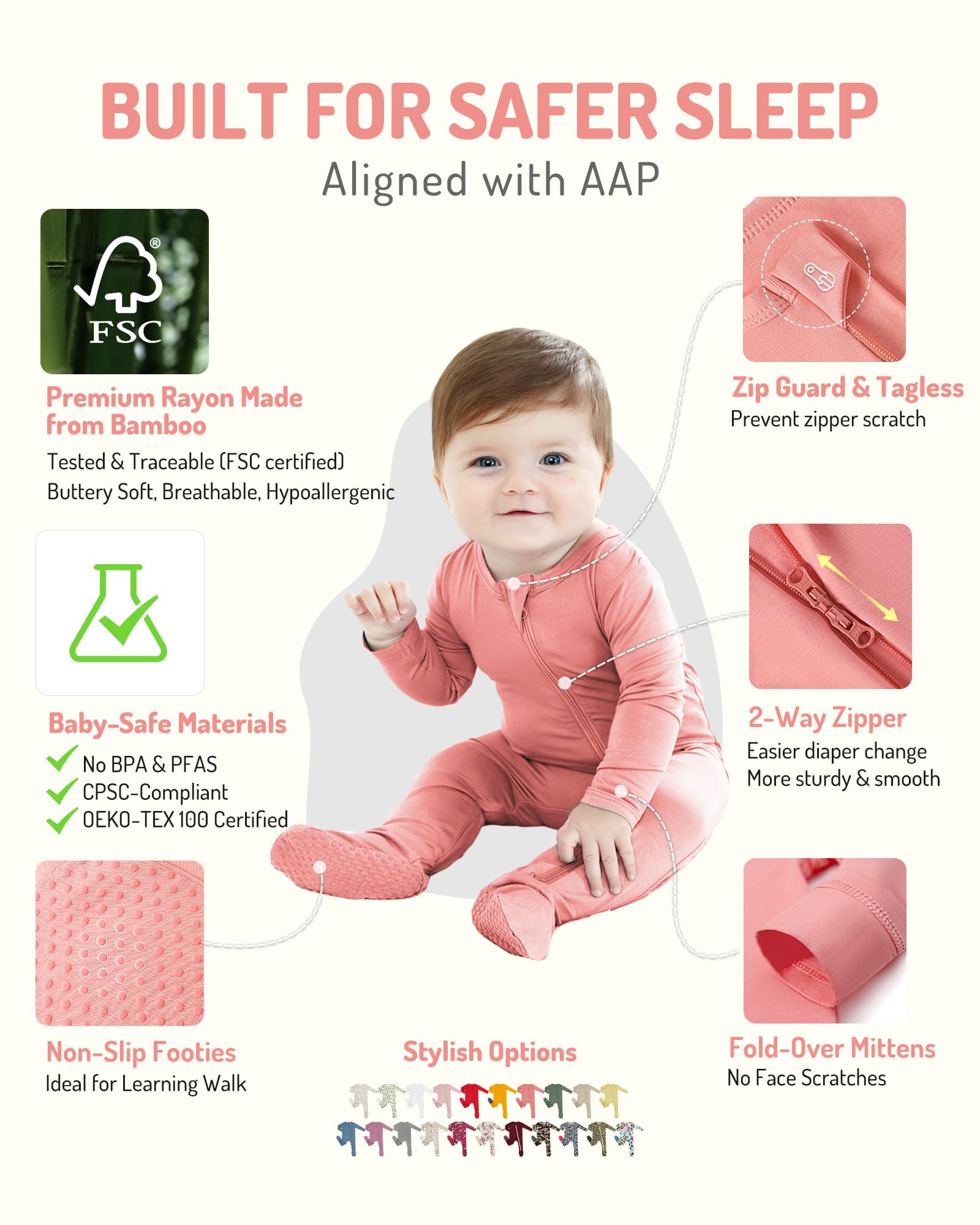 HAPIU Rayon from Bamboo Baby Pajamas Sleepers Footies, 2 Way Sturdy Zipper