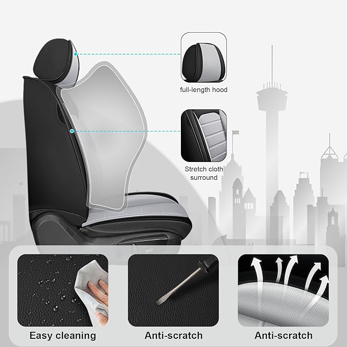 JOJ Car Seat Cover Fit for Toyota Highlander 2001-2025,7 Seat Car Seat Cover,No-Slip Waterproof Breathable Faux Leather Automotive Seat Covers Auto Interior Covers,Full Set,Black Gray