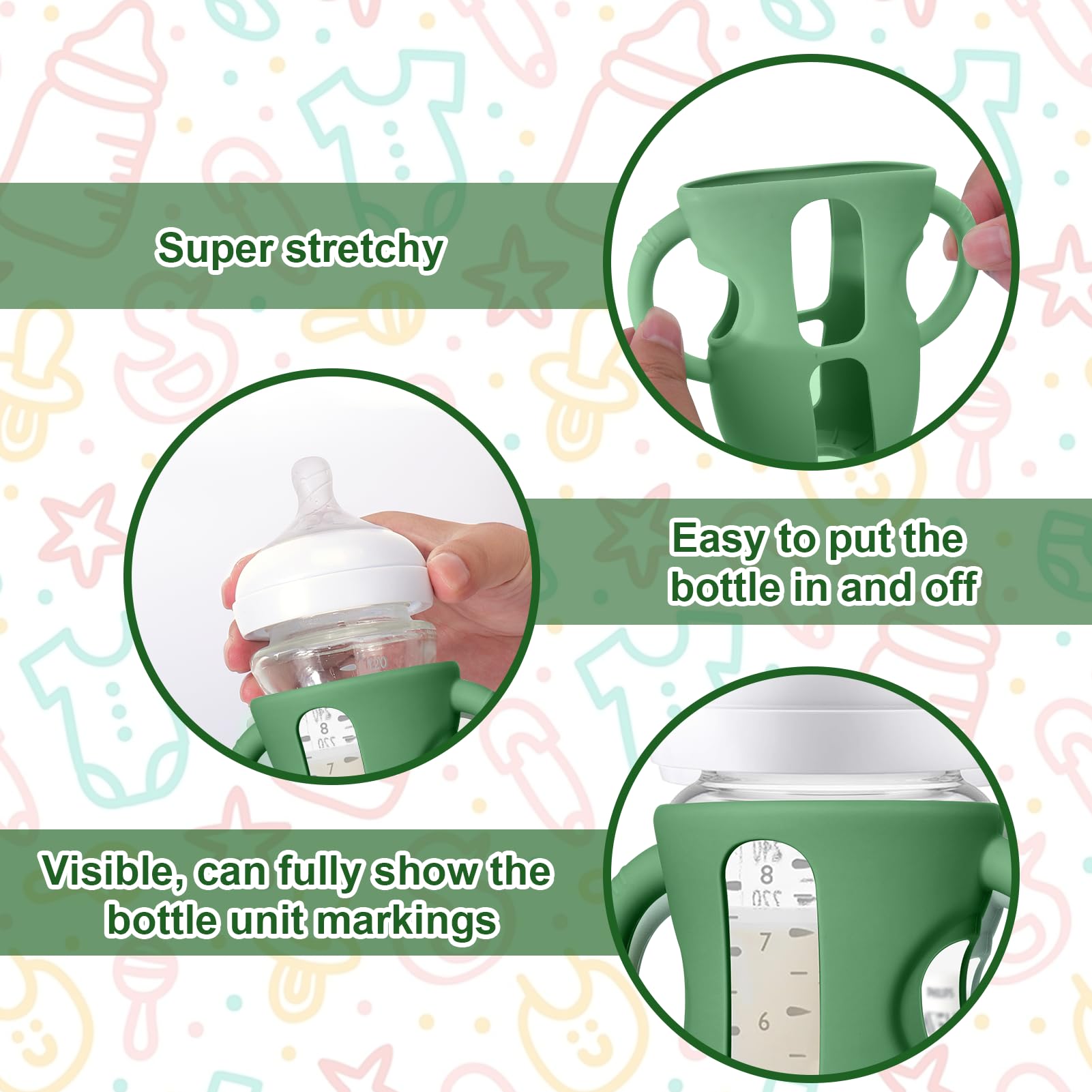 Juome Silicone Sleeves with Handles for Avent Natural Glass Baby Bottle 8oz