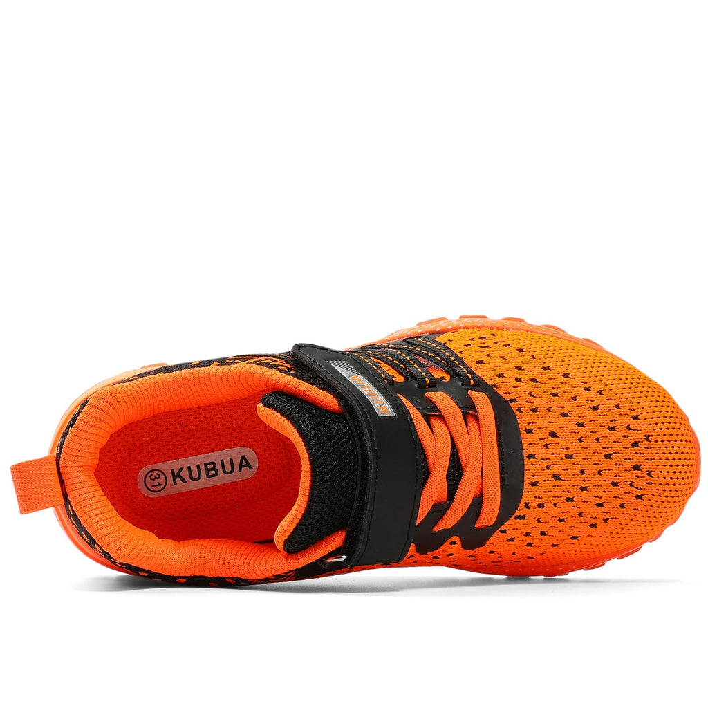 KUBUA Kids Sneakers Lightweight Boys Girls Tennis Shoes Black Orange