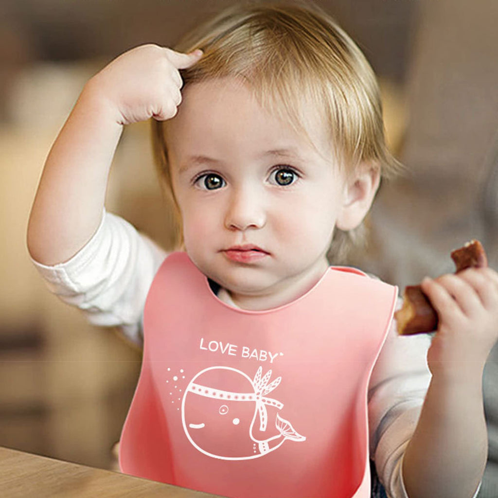 Eimmabey Silicone Bibs for Babies and Toddlers 2 Sets Feeding Bibs for Boy and Girl, Adjustable Soft Waterproof Bibs with Food Catcher Pineapple