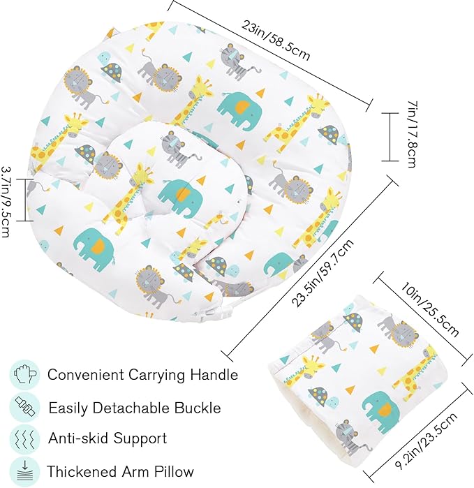 Little Grape Land Nursing Pillow, Multifunctional Breast Feeding Pillow with Arm Pillow, 3pk Baby Support Pillow with Adjustable Waist Strap and Removable Cover, Woodland Animals