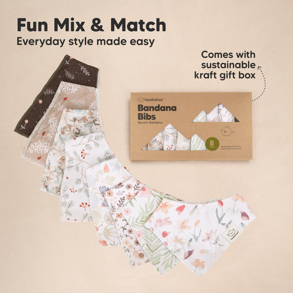 KeaBabies 8pk Organic Baby Bandana Bibs for Drooling and Teething (Bloom)