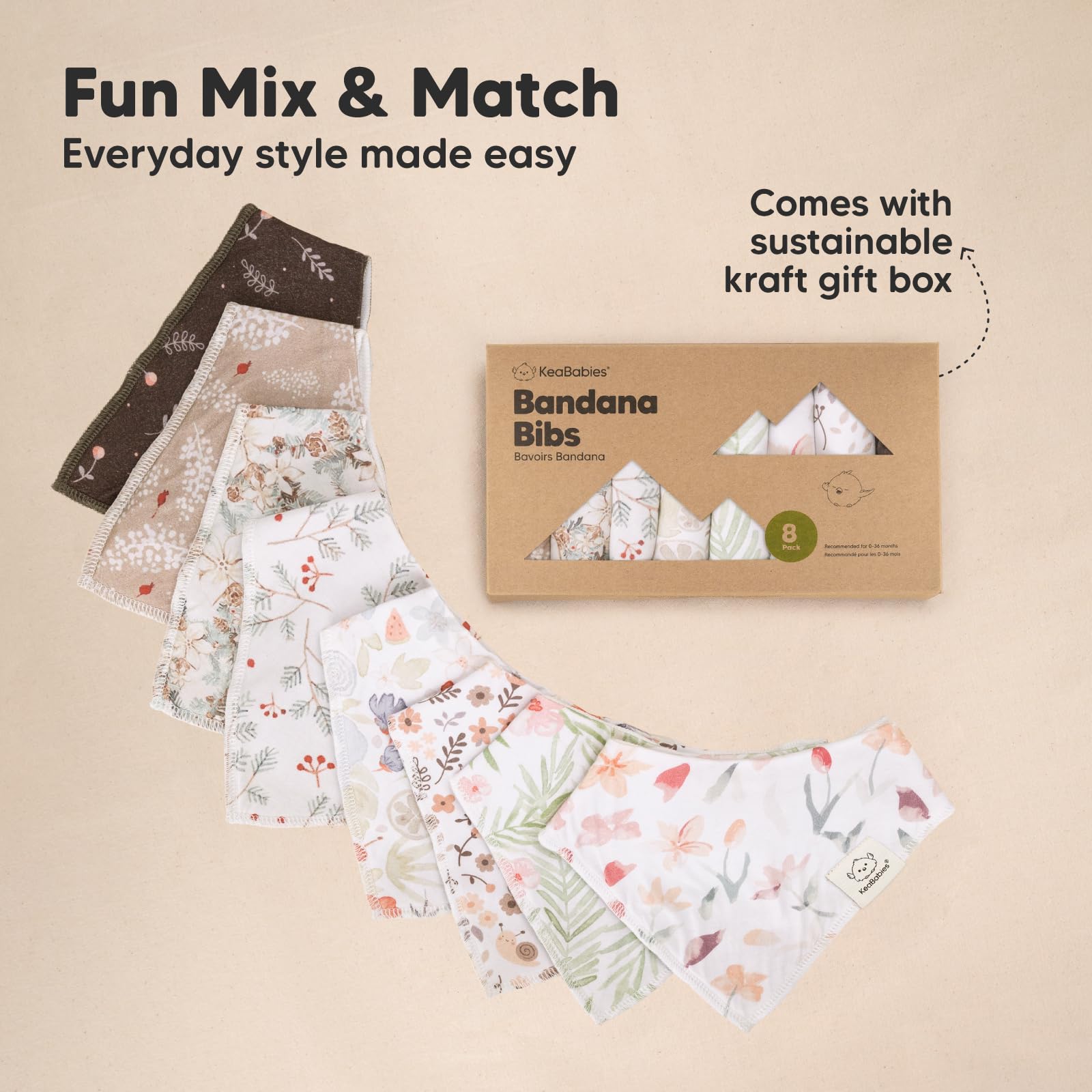 KeaBabies 8pk Organic Baby Bandana Bibs for Drooling and Teething (Bloom)