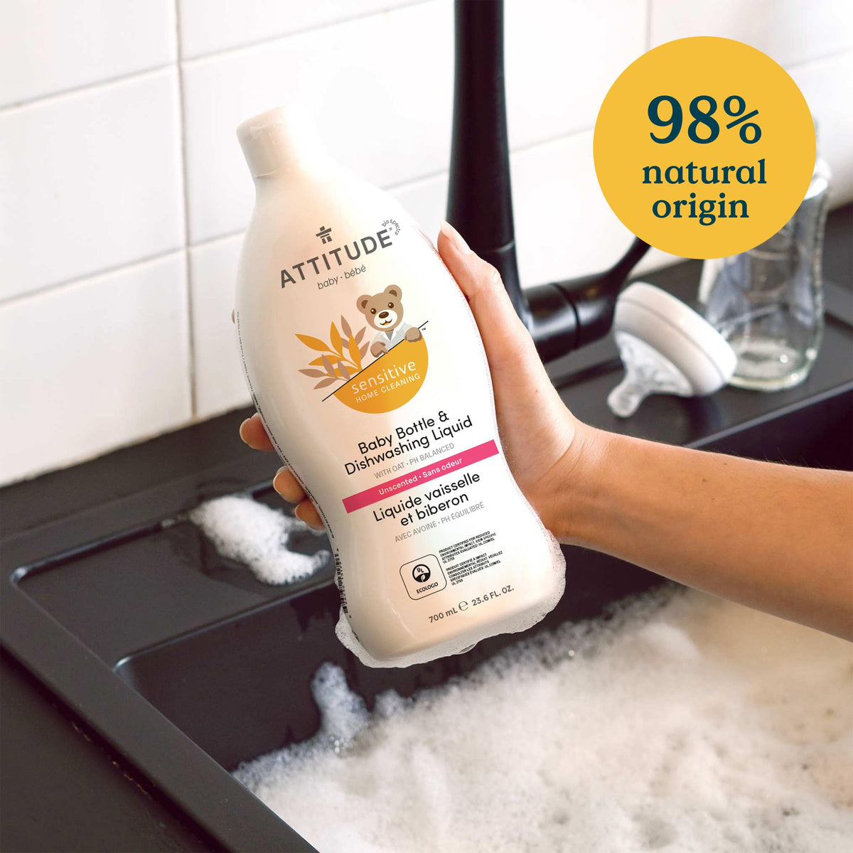 ATTITUDE Baby Bottle & Dish Soap with Oat Extract, Sensitive Skin, 23.7 oz