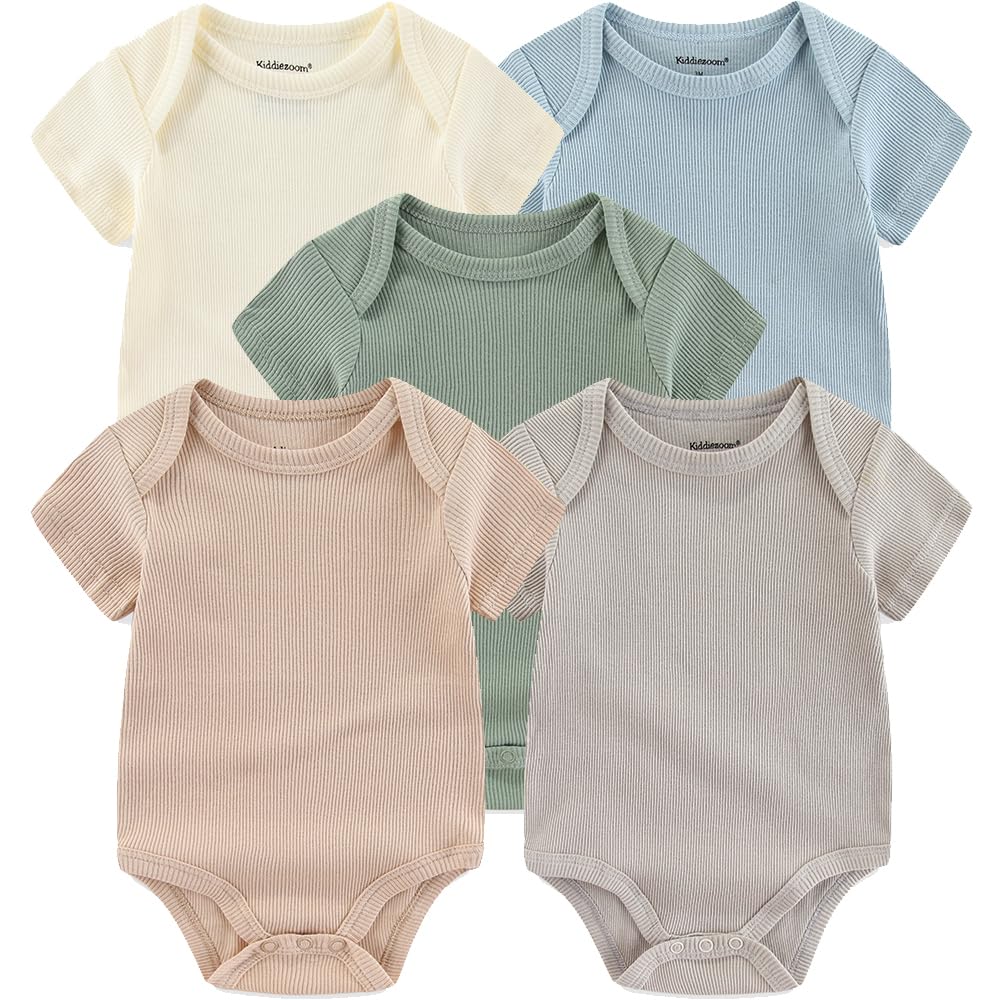 Kiddiezoom Newborn Baby Unisex Cotton One-Piece Bodysuits Baby Gift 5-Pack Clothes