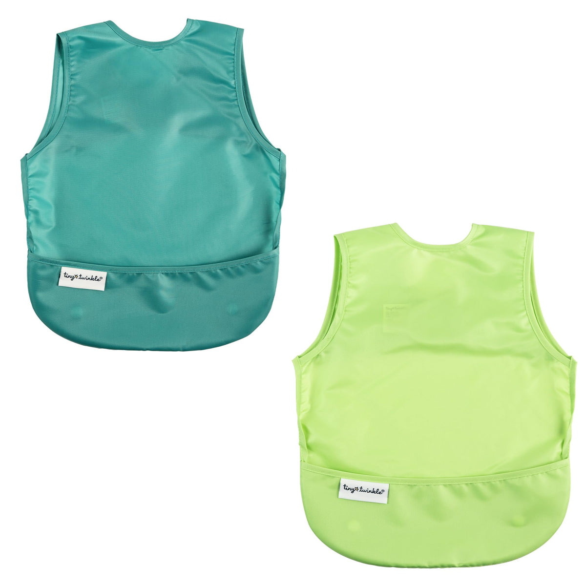 Tiny Twinkle Mess Proof Baby Bibs | 2 Pack Waterproof Toddler Bib for Eating | Baby Apron for Feeding, Machine Washable, Perfect Shower Gift (Rainforest, 6–24M)