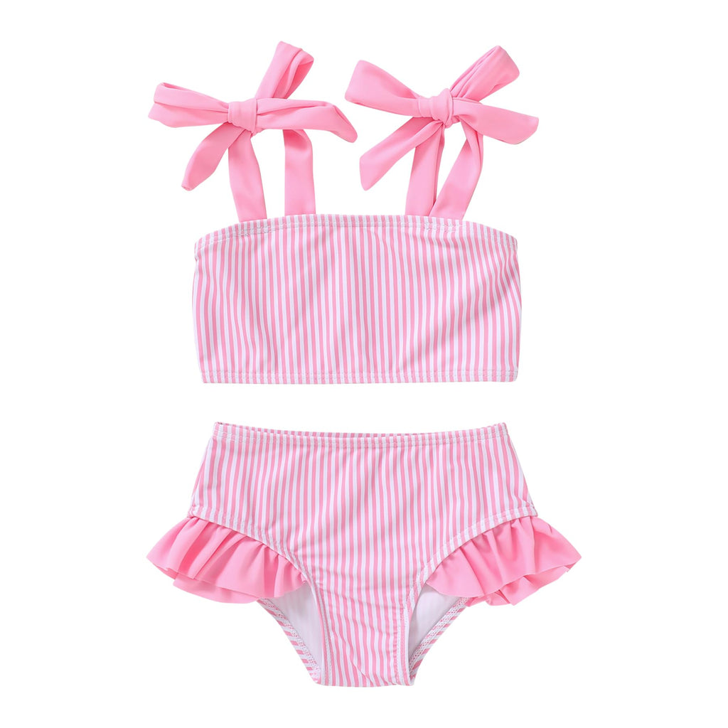 YOUNGER TREE Toddler Girls Two Pieces Swimsuit Color Block Stripe Swimwear Summer Beach Bathing Suit 18M-5T(Pink 4-5T)