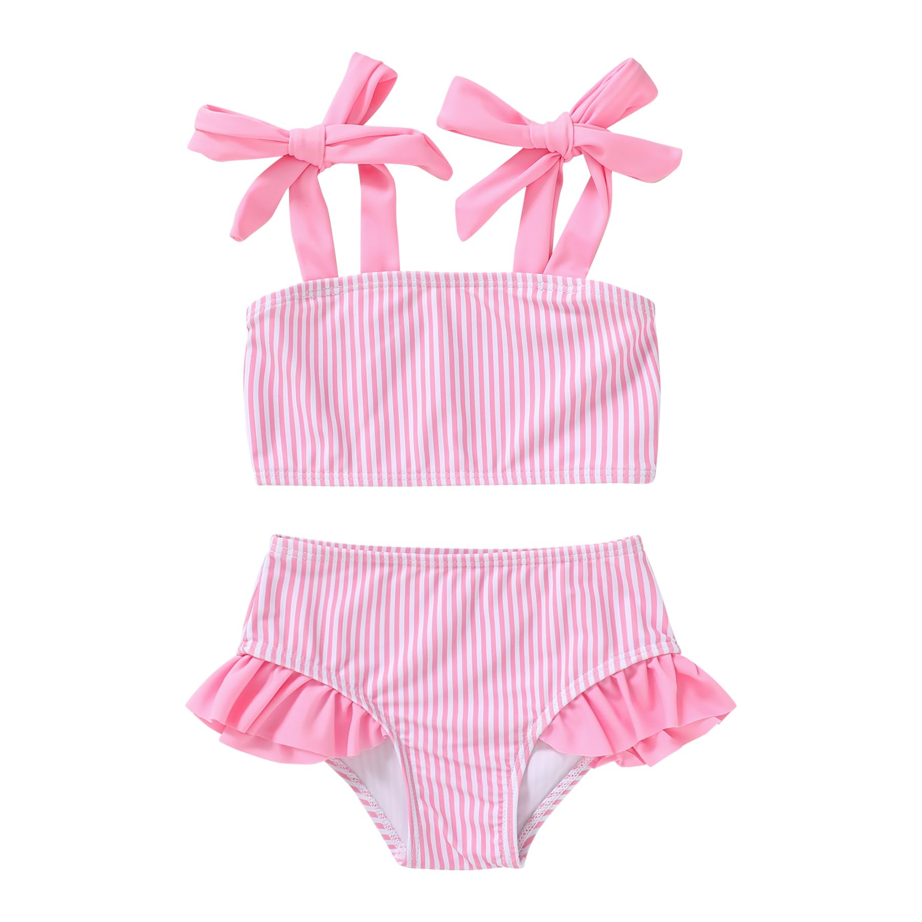 YOUNGER TREE Toddler Girls Two Pieces Swimsuit Color Block Stripe Swimwear Summer Beach Bathing Suit 18M-5T（Pink 7-8T）