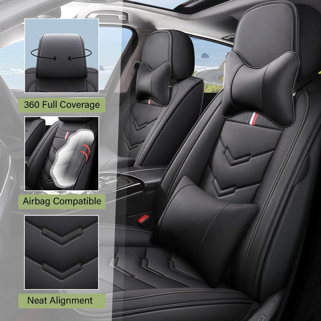 TENDER GLOW Leather Car Seat Covers Fit for LR Range Rover Evoque 2019-2025, 5 Seater Waterproof and Wear-Resistant Seat Cover Interior Accessories(Full Set with Pillow,Black)