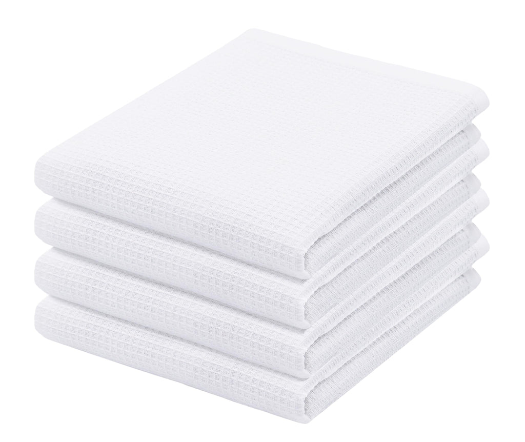 PurpleEssences Waffle Weave Kitchen Towel, 100% Cotton - 15x25 Inches with Hanging Loop, Ultra Soft Absorbent Quick Drying Dish Cloth, Tea and Hand Towels, 4 Pack - Spring Easter Summer - White