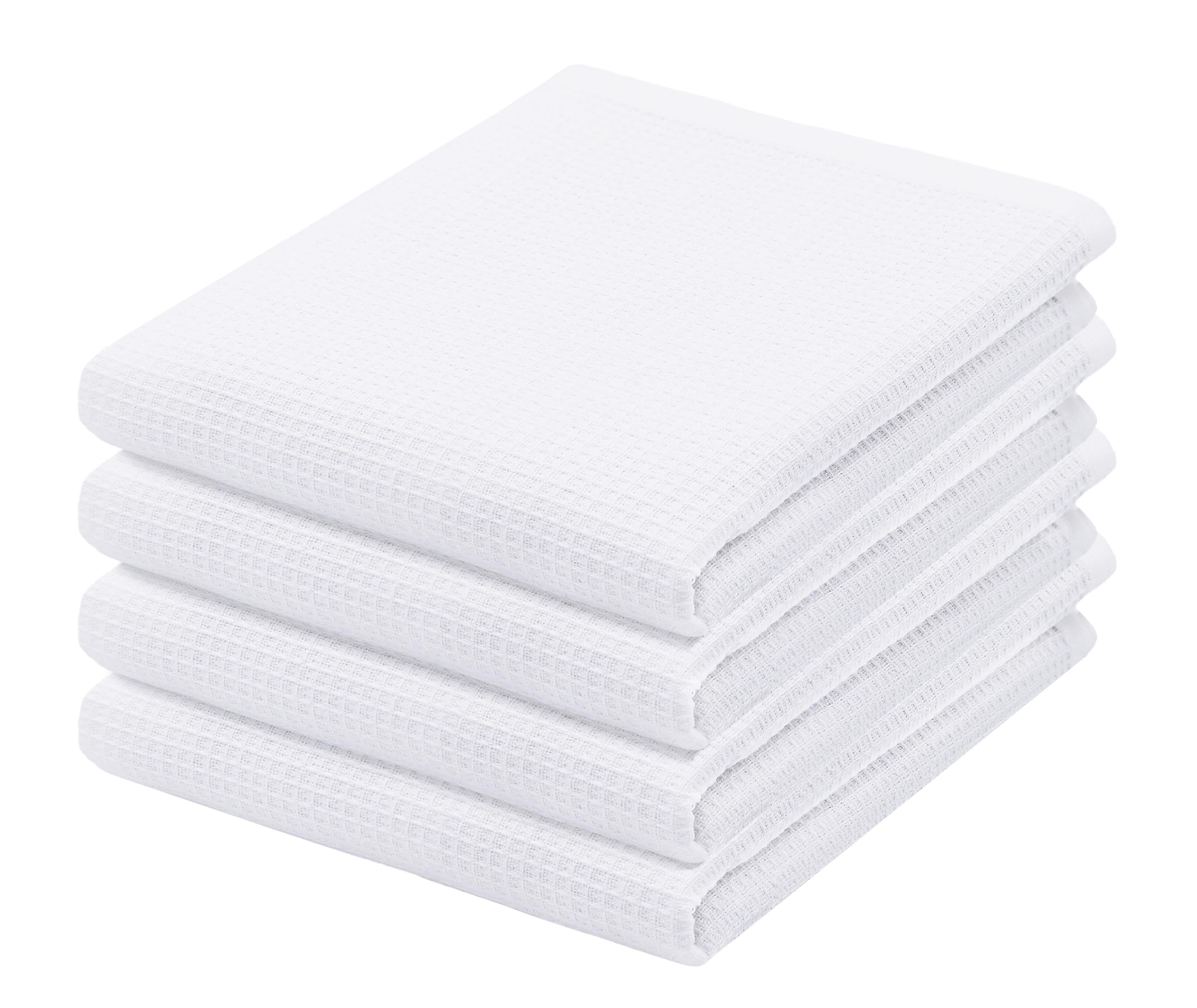 PurpleEssences Waffle Weave Kitchen Towel, 100% Cotton - 15x25 Inches with Hanging Loop, Ultra Soft Absorbent Quick Drying Dish Cloth, Tea and Hand Towels, 4 Pack - Spring Easter Summer - White