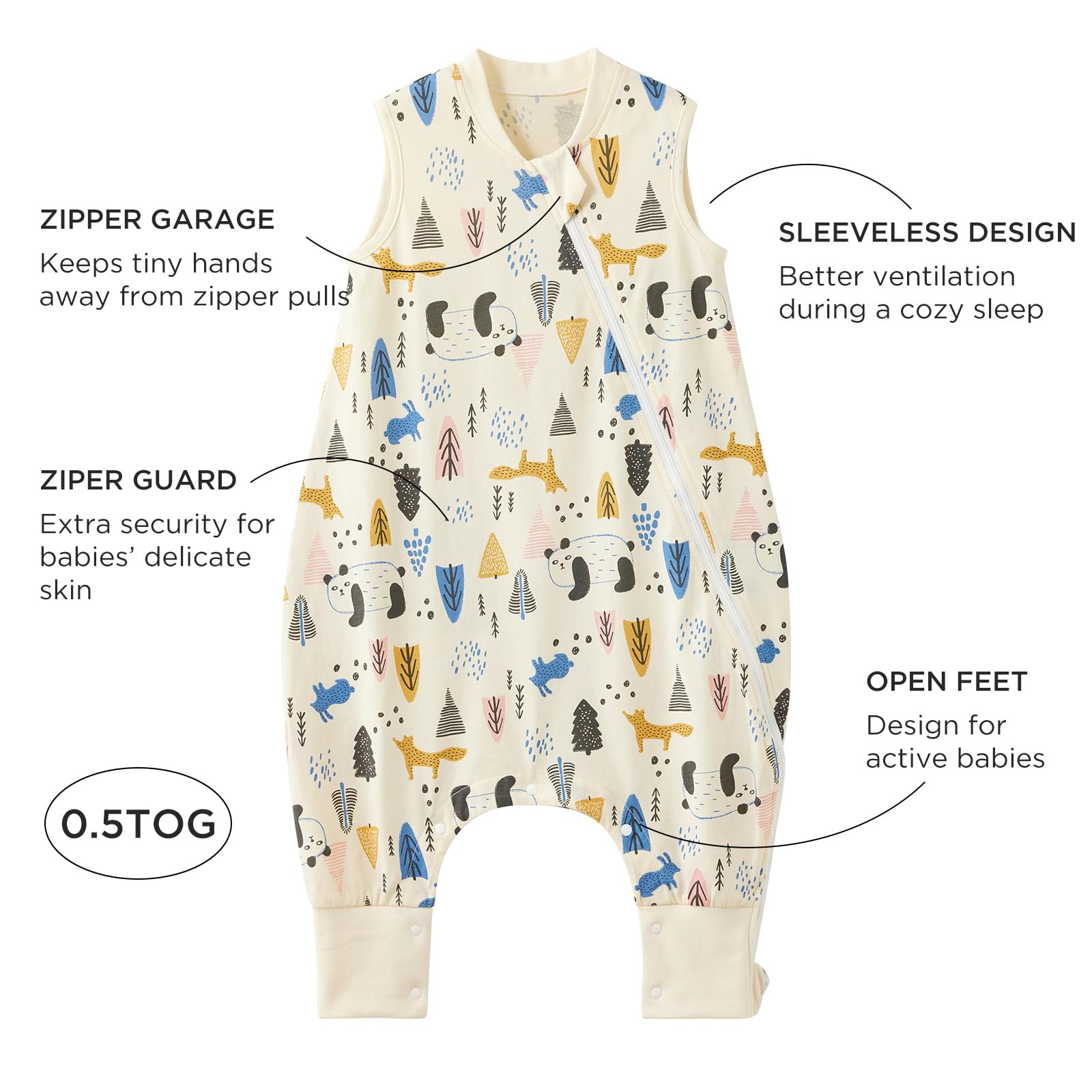 Duomiaomiao 0.5 TOG Toddler Sleep Bag 36-48 Months 100% Cotton Lightweight Baby Sleep Sack with Feet, Breathable Comfy Toddler Wearable Blanket