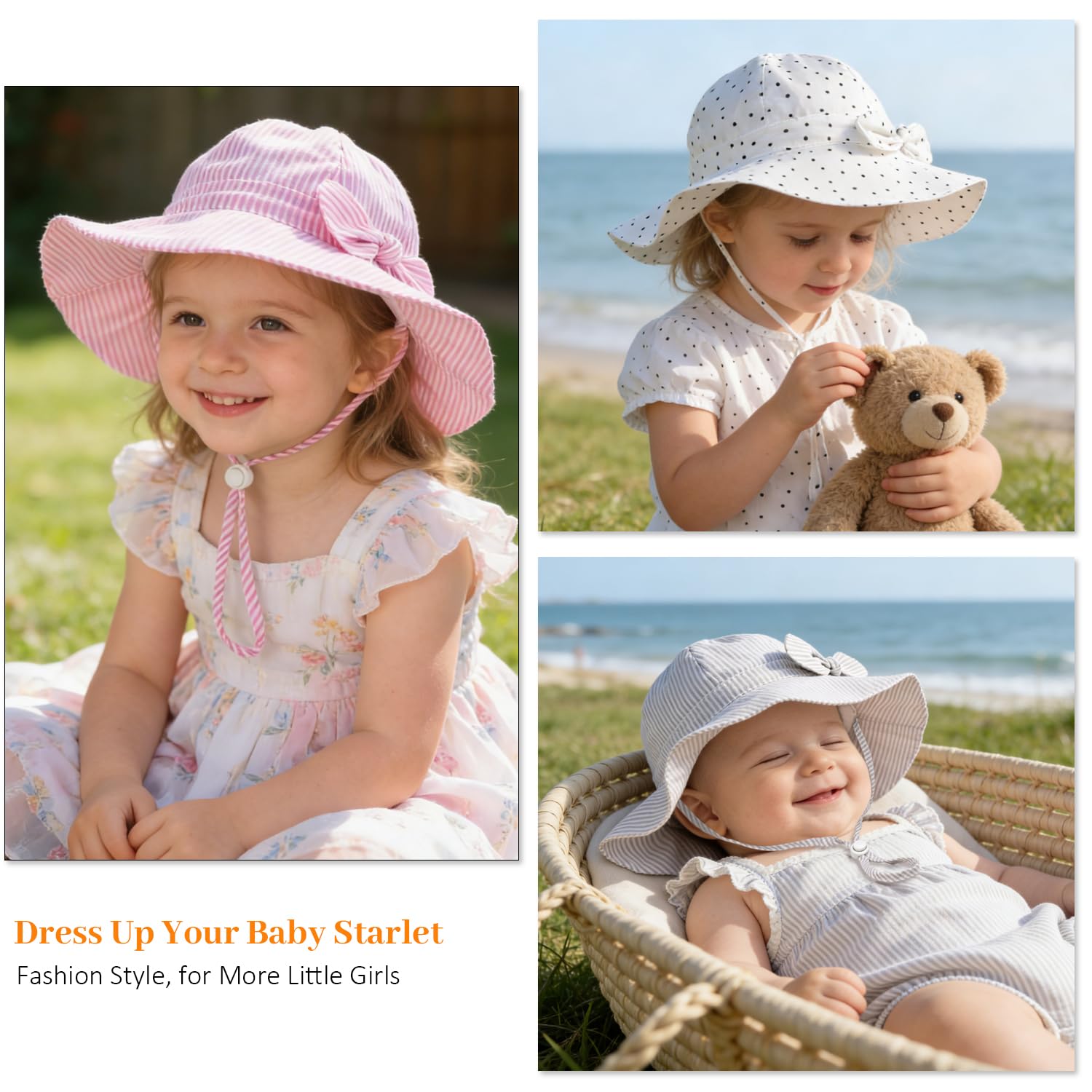 Baby Girl Sun Hat Kids Summer Beach Wide Brim Hats Toddler Bucket Hat 0-6M