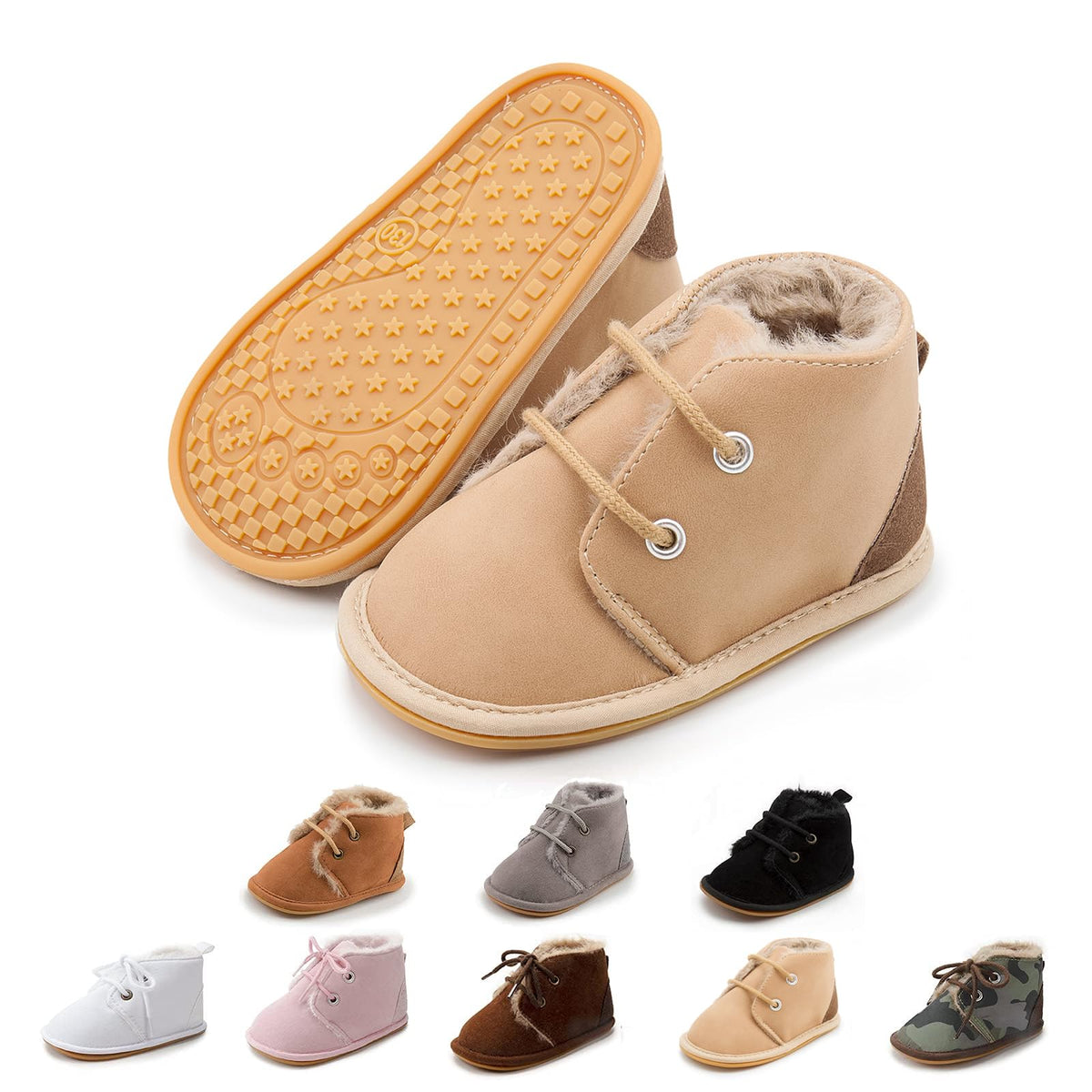 Zoolar Baby Unisex Warm Snow Boots Newborn Leather Fur Lace Up Ankle Anti-Slip Rubber Texture Sole Toddler Prewalker Winter Crib Shoes