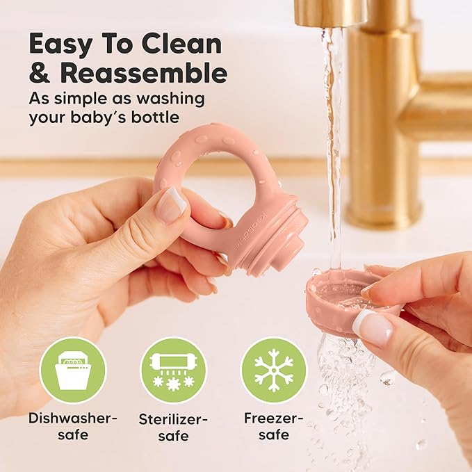 KeaBabies Baby Fruit Feeder 2pk - Silicone Baby Food Feeder for Babies 6-12 Months, Breast Milk Popsicle for Teething, Weaning, Freeze Frozen Solid Food, BPA-Free Infant Feeding Essential (Sunset)