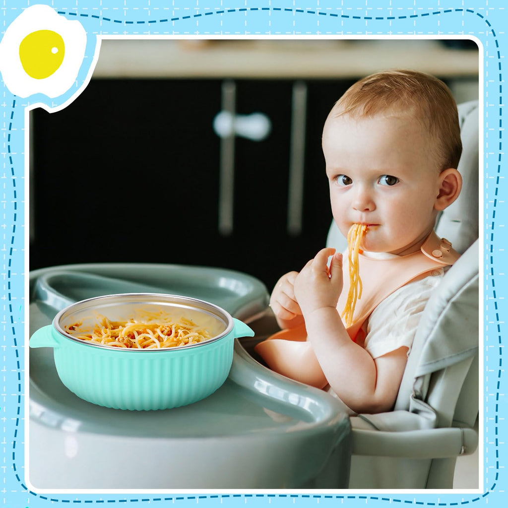 Nuogo 6 Pcs Stainless Steel Baby Bowls with Removable Silicone Shell 304 Toddler Bowls Kids Anti Scald Snack Container for Food Feeding, Dishwasher Safe(Multicolor,Suction-c)