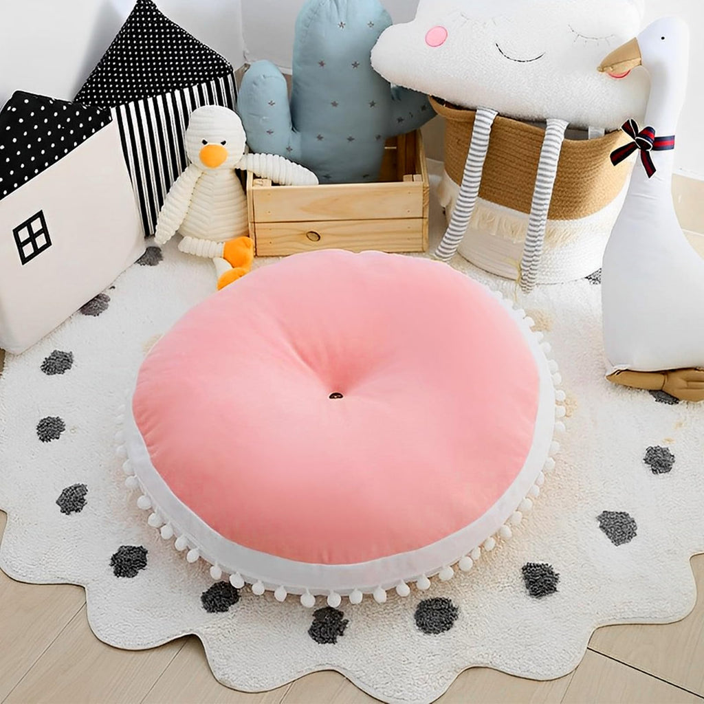 Kishome Large Floor Pillow Kids Round Floor Cushion Seating Pink