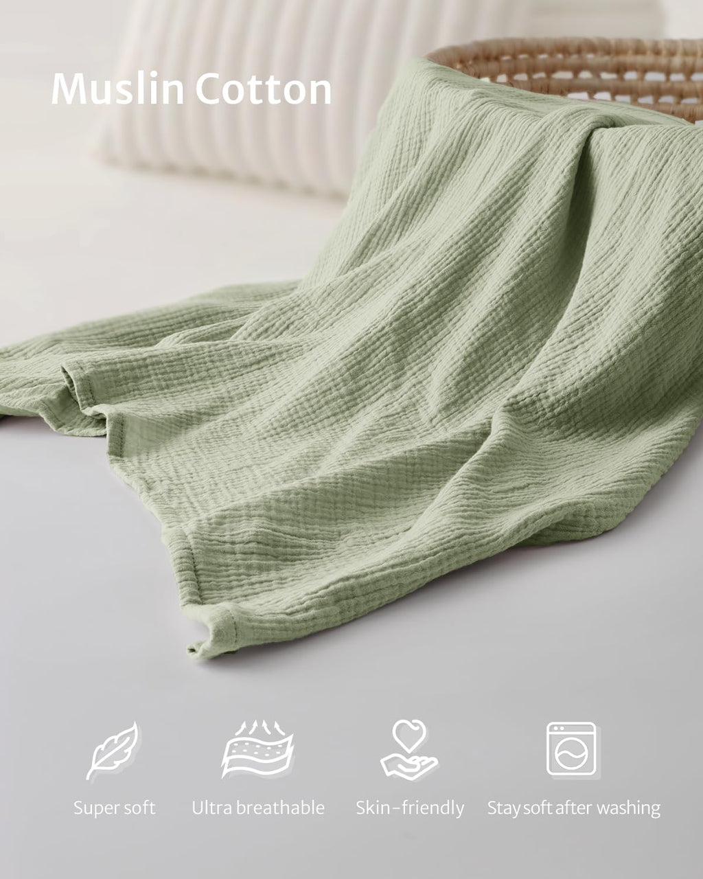 Blissful Diary Muslin Nursing Cover for Breastfeeding, Breathable Breastfeeding Cover up with Arch Neckline for Women, Nursing Apron(Sage Green)