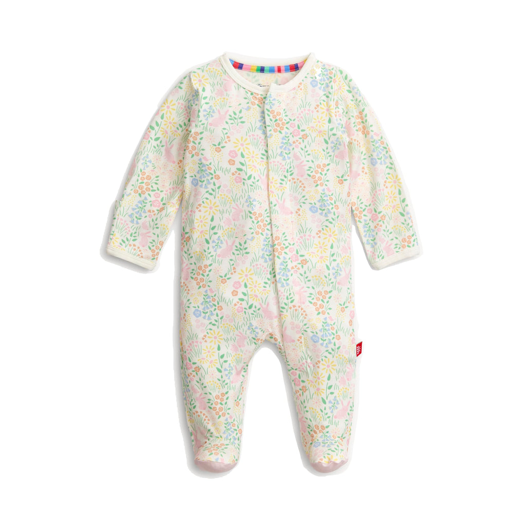 Magnetic Me Girls Modal Magnetic Baby Footie Pajamas | Silky Soft Modal Fabric | Hoppy Garden | 3-6 Months