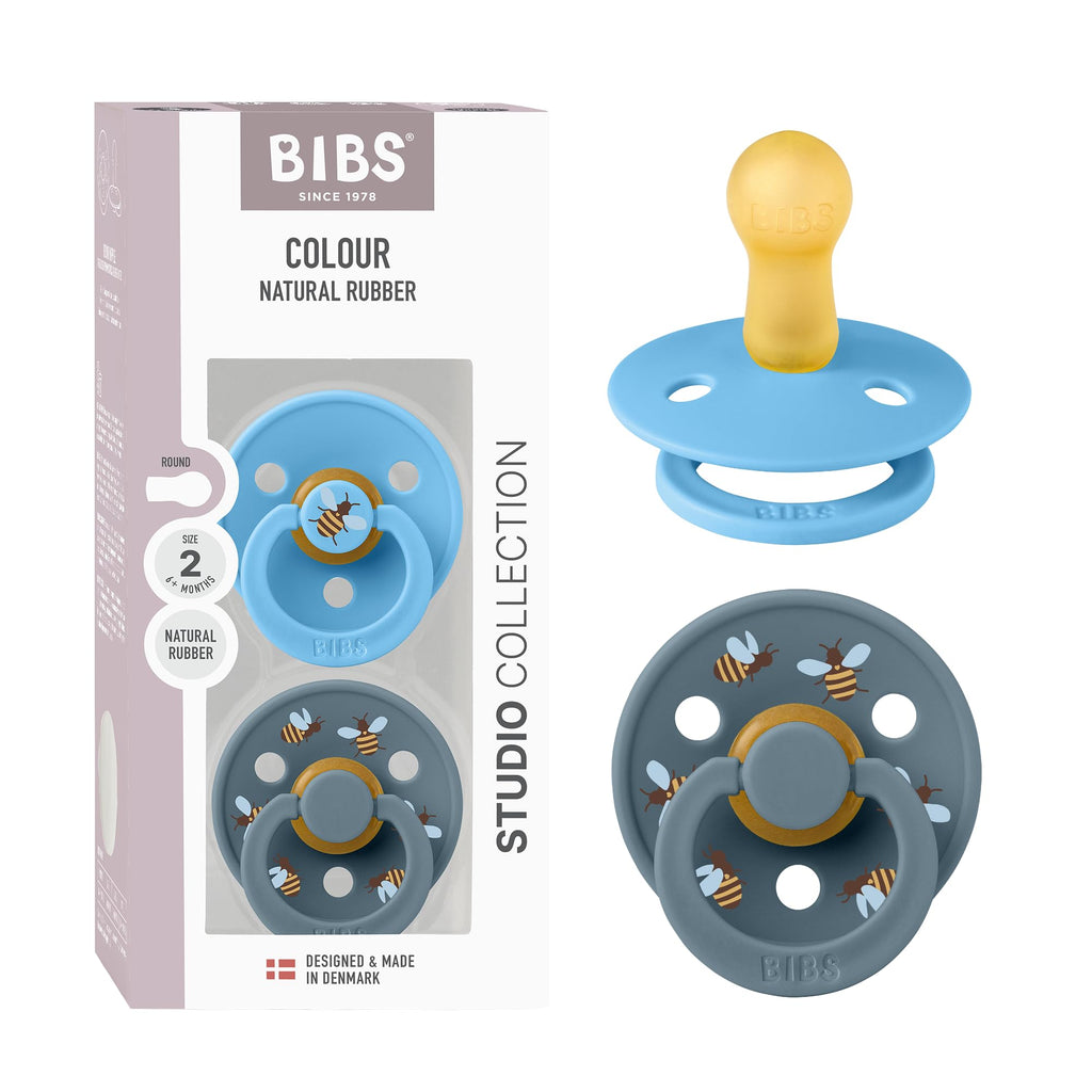 BIBS Colour Pacifier, 6-18 Months, 2-Pack, Round Nipple, Breeze/Petrol