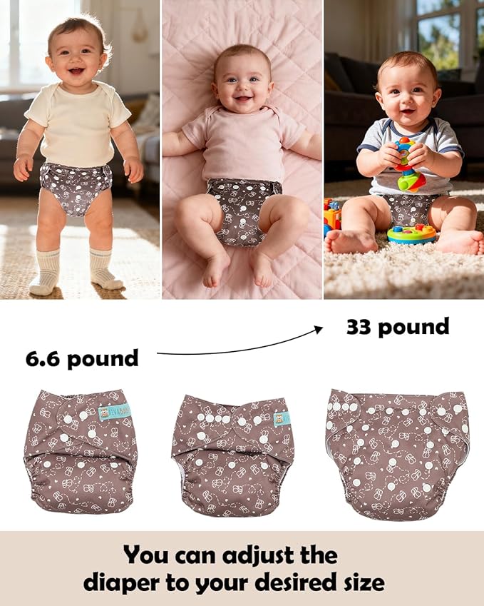 ALVABABY Baby Cloth Diapers 6 Pack with 12 Inserts Cloth Diaper Covers Adjustable Washable Reusable for Baby Girls and Boys 6DM129A