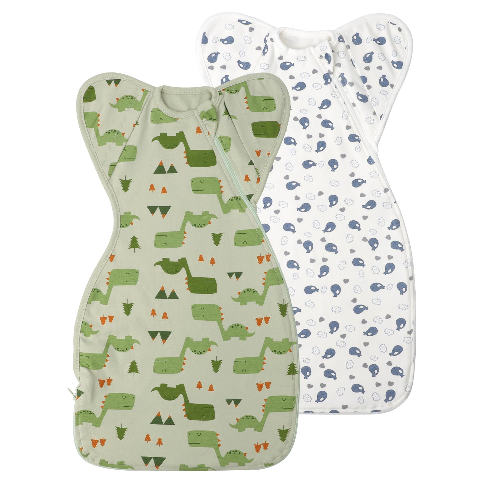 Premium Soft Cotton Swaddle Blanket Sleep Sacks Arms Up 2 Packs 6-12 Months, Hands Up 3-Way Transitions to Arms-Free Wearable Sleeping Sack Bag for Babies Boys Girls Snug Fit Calms Startle Reflex